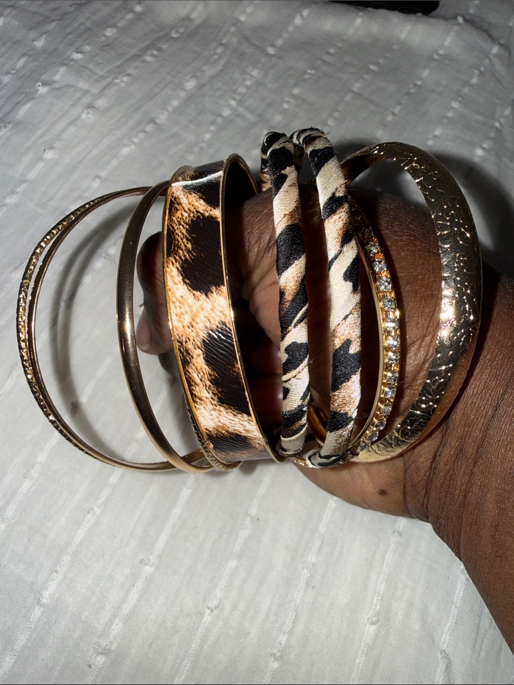 Sassy Jones Gold and Black Leopard Print Bangle Bracelet Set (10)